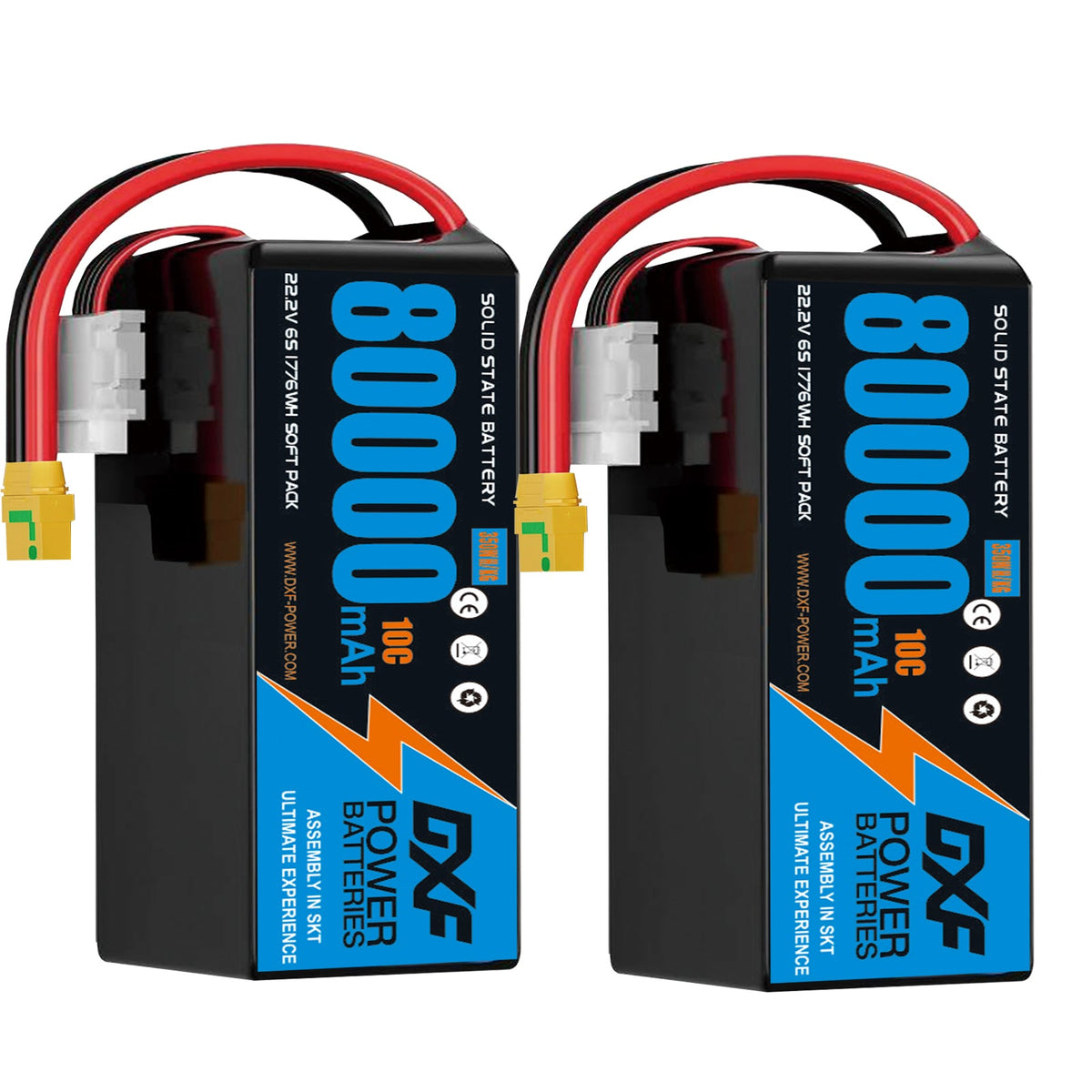 DXF SEMI-SOLID 6S 22.2V 80000mAh 10C Soft Case LiPo Battery with 8AWG Wire for Toy Cars, Boats, UAVs & Drones (1-6 Pack)