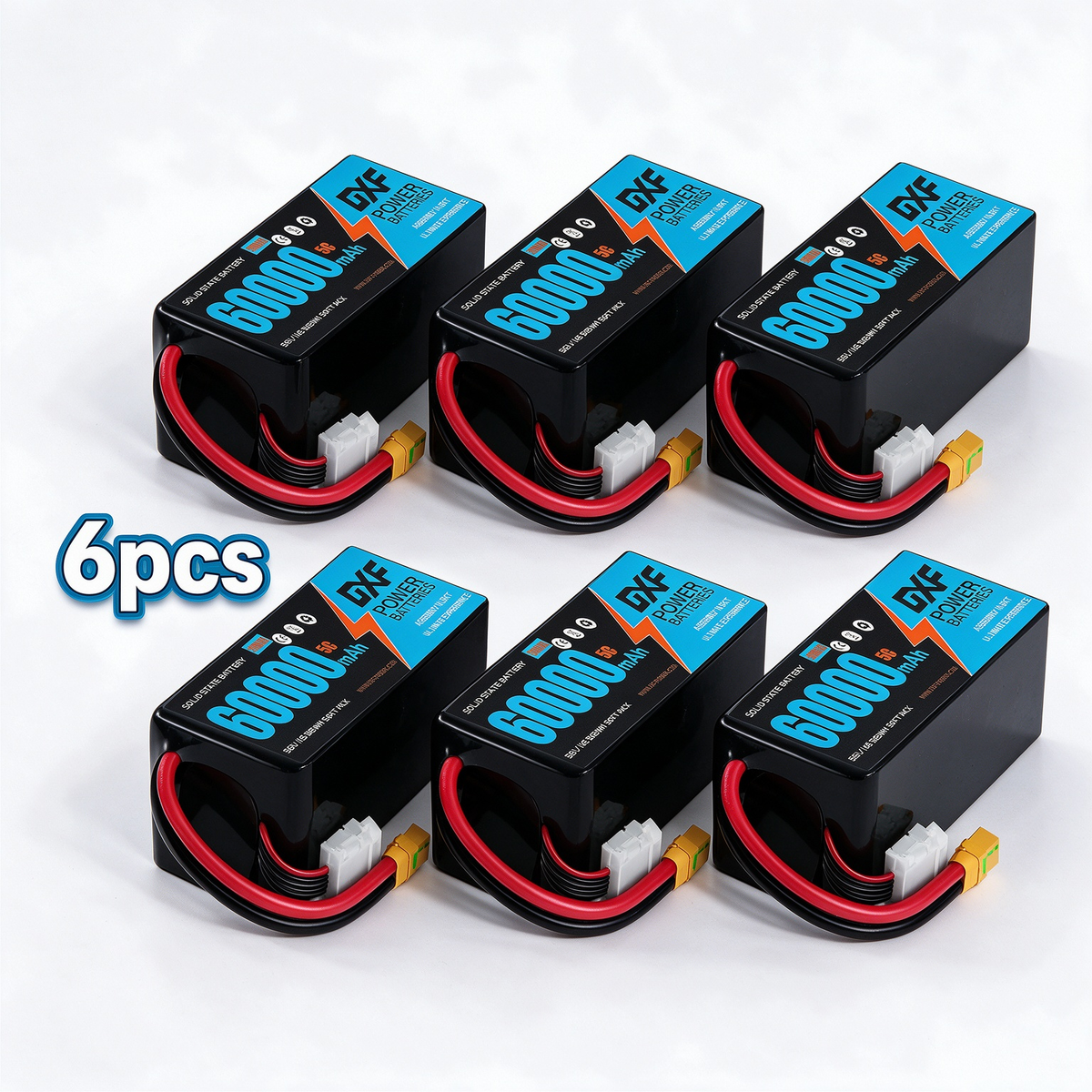 DXF SEMI-SOLID 14S 51.8V 60000mAh 5C Soft Case LiPo Battery with 8AWG Wire for Toy Cars, Boats, UAVs & Drones (1-6 Pack)
