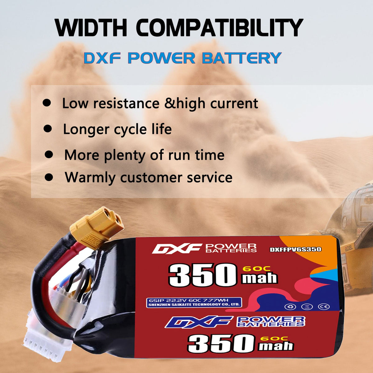 DXF LiPo Battery 6S 22.2V 350mAh 60C with PH2.0 / JST / XT30 / SM / XT60 / EC5 / XT90 for FPV Drone Whoop Micro Racing