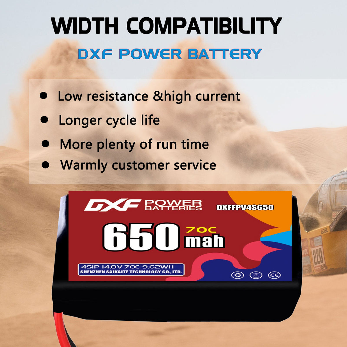 DXF LiPo Battery 4S 14.8V 650mAh 70C with PH2.0 / JST / XT30 / SM / XT60 / EC5 / XT90 for FPV Drone Whoop Micro Racing