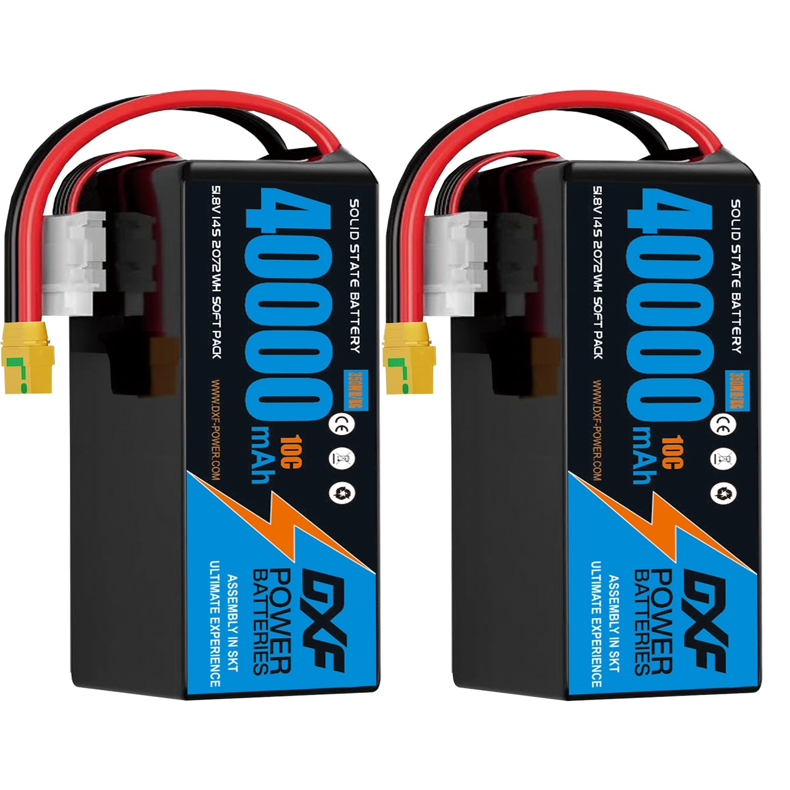 DXF SEMI-SOLID 14S 51.8V 40000mAh 10C Soft Case LiPo Battery with 8AWG Wire for Toy Cars, Boats, UAVs & Drones (1-6 Pack)