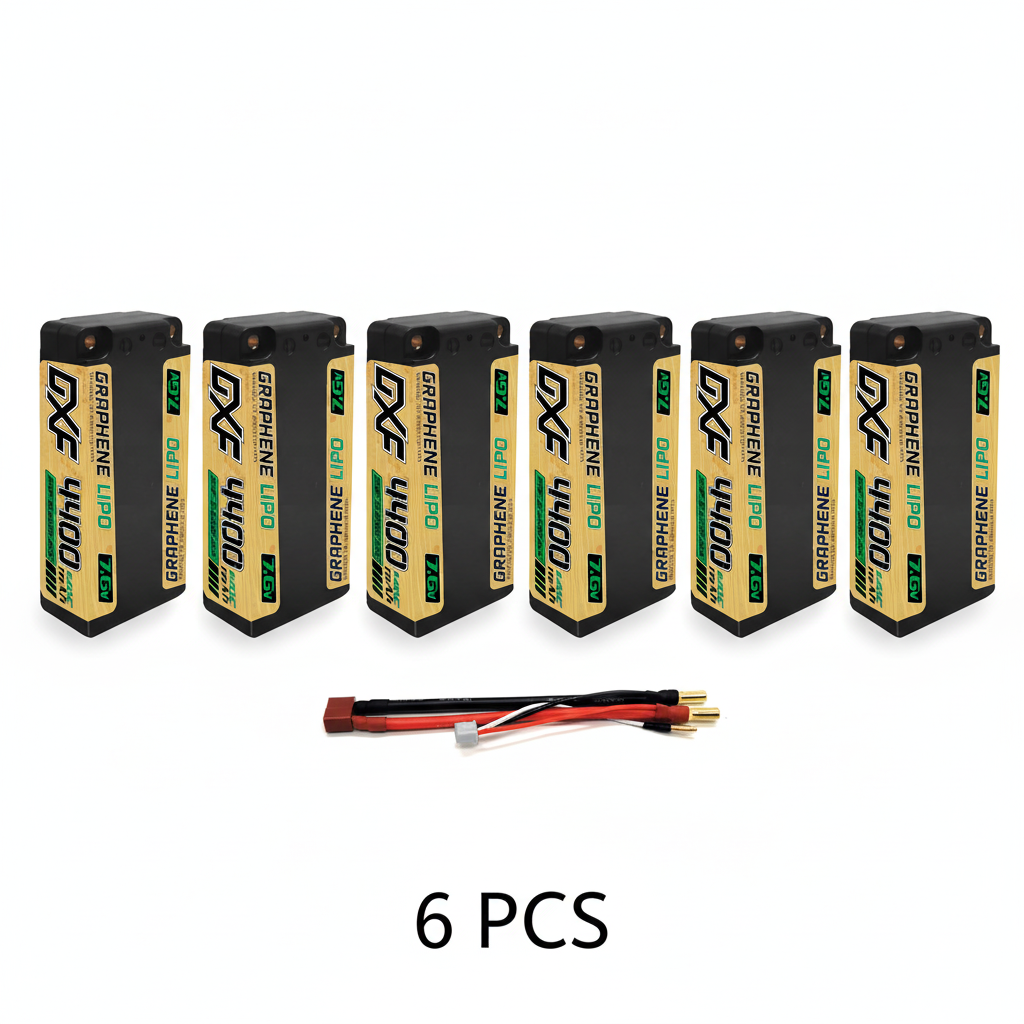 DXF 2S Shorty 7.6V 4400mAh 140C Graphene Hardcase LiPo Battery with 5mm Bullet to Deans Plug for 1/10 RC Buggies, Touring Cars & Trucks (1-6 Pack Available)