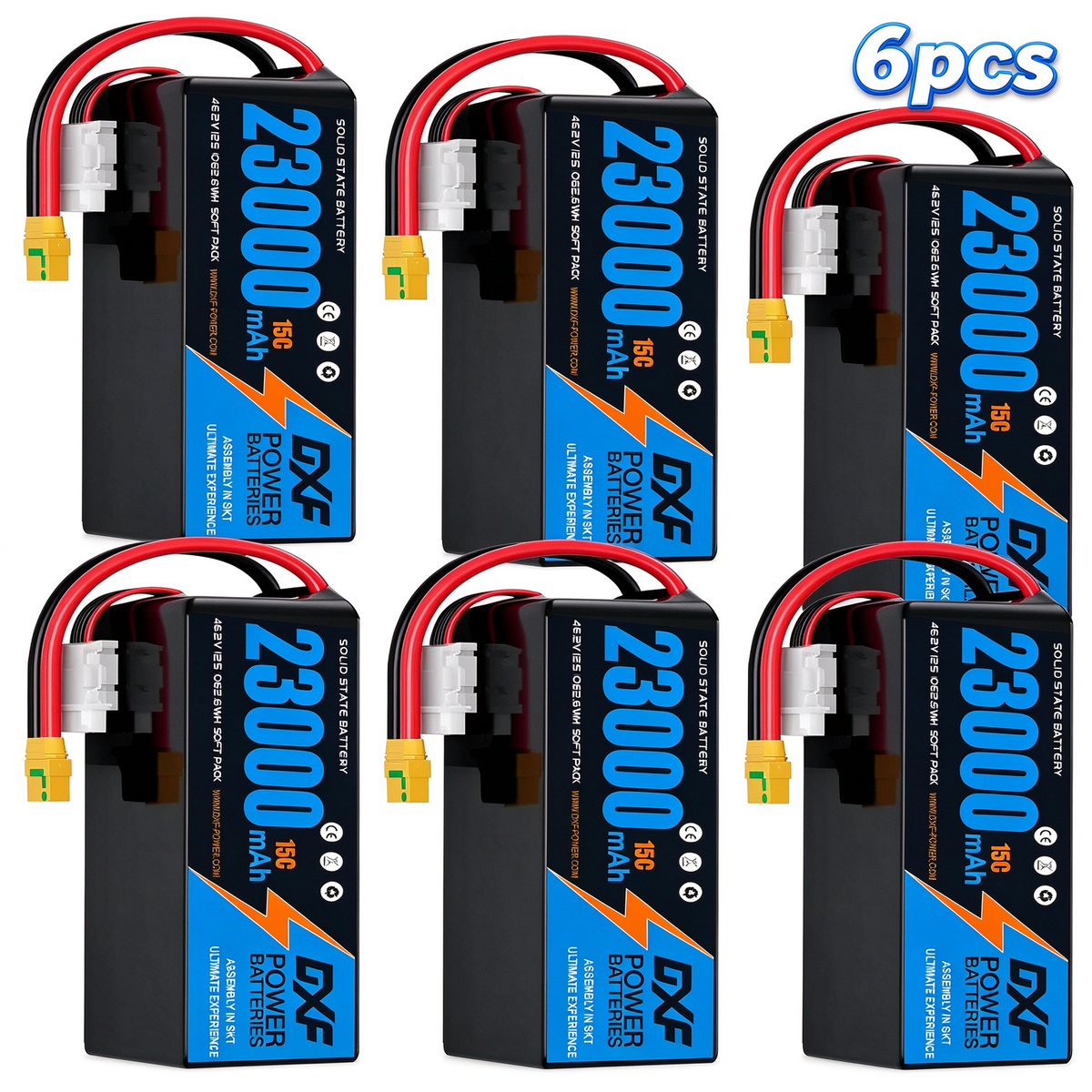 DXF SEMI-SOLID 12S 46.2V 23000mAh 15C Soft Case LiPo Battery with 8AWG Wire for Toy Cars, Boats, UAVs & Drones (1-6 Pack)