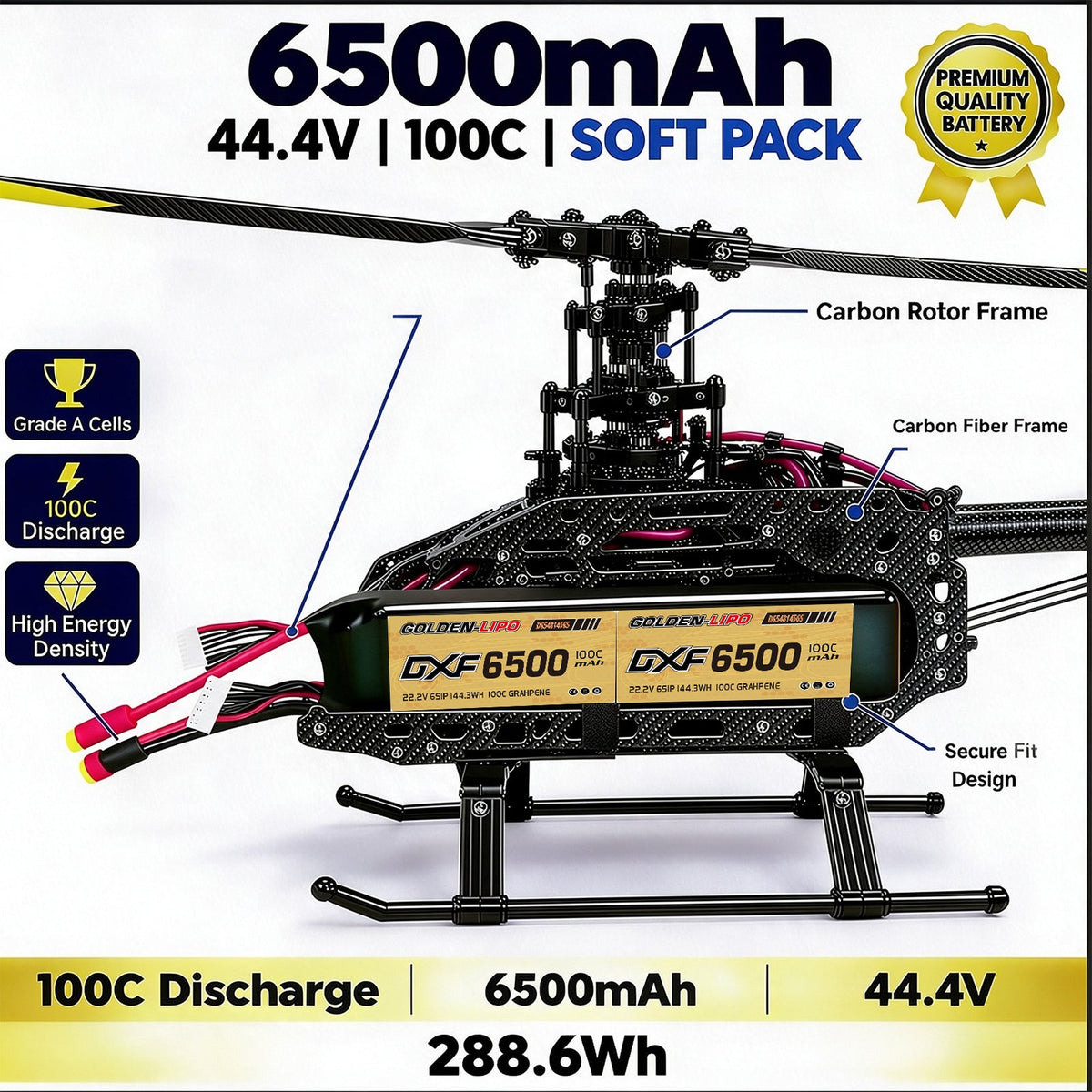 DXF Lipo Battery 12S 44.4V 6500mAh 100C GoldSeries Graphene Softcase with EC5 / T / TRX / XT60 / XT90 / XT150 / Q8s Plug for RC 1/8 1/10 Buggy Truck Car Off-Road Drone