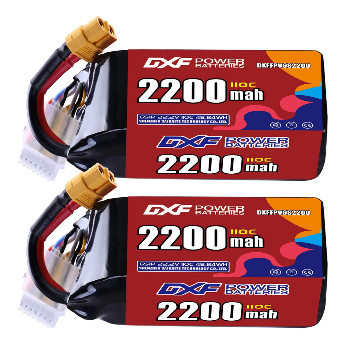 DXF LiPo Battery 6S 22.2V 2200mAh 110C with PH2.0 / JST / XT30 / SM / XT60 / EC5 / XT90 for FPV Drone Whoop Micro Racing