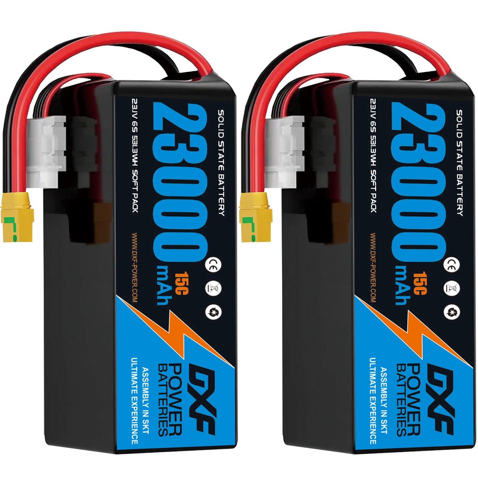 DXF 6S 23.1V 23000mAh 15C Soft Case LiPo Battery with 8AWG Wire for Toy Cars, Boats, UAVs & Drones (1-6 Pack)