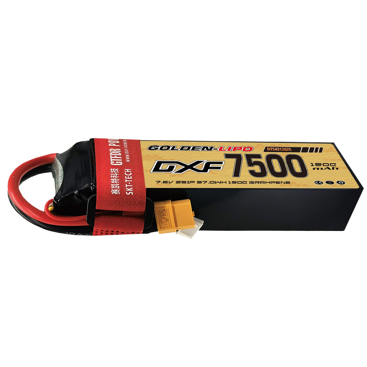 DXF Lipo Battery 2S HV 7.6V 7500mAh 150C GoldSeries Graphene Softcase with EC5 / T / TRX / XT60 / XT90 / XT150 / Q8s Plug for RC 1/8 1/10 Buggy Truck Car Off-Road Drone