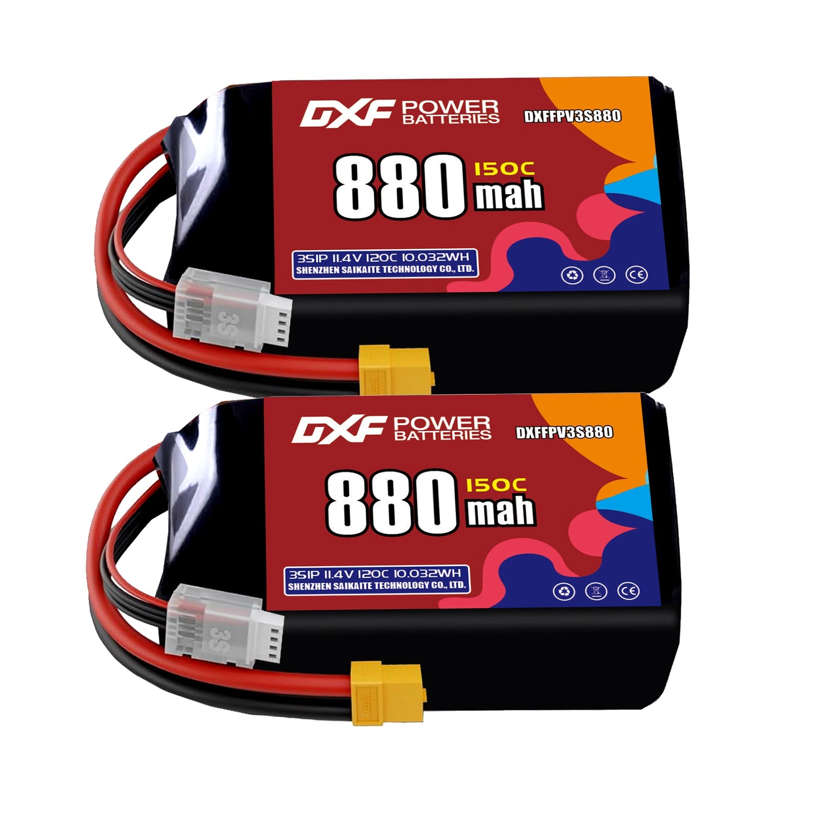 DXF 3S 11.4V 880mAh 150C LiPo Battery for FPV Micro Drones (PH2.0 / JST / XT30 / SM / XT60 / EC5 / XT90 Options)