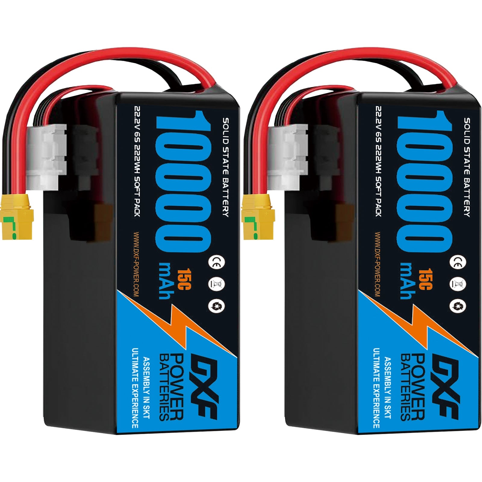 DXF SEMI-SOLID 12S 44.4V 10000mAh 15C Soft Case LiPo Battery with 8AWG Wire for Toy Cars, Boats, UAVs & Drones (1-6 Pack)
