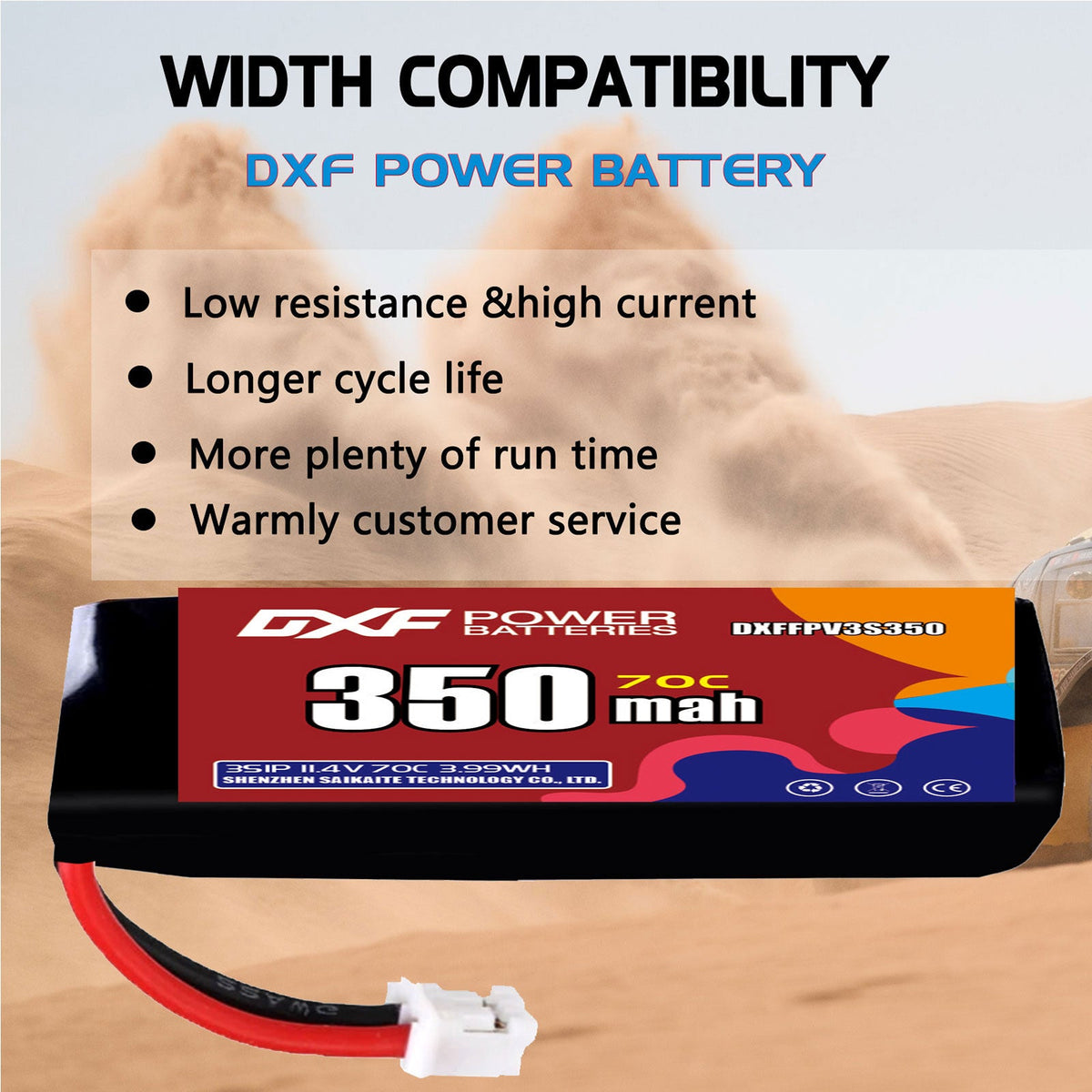 DXF LiPo Battery 3S HV 11.4V 350mAh 70C with PH2.0 / JST / XT30 / SM / XT60 / EC5 / XT90 for FPV Drone Whoop Micro Racing