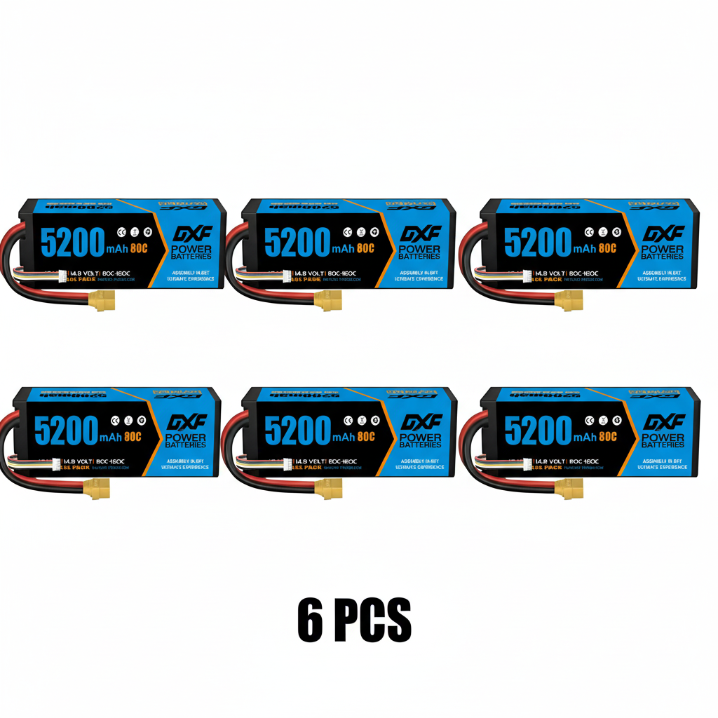 DXF 4S 14.8V 5200mAh 80C Hardcase LiPo Battery with XT90 & 10AWG Wire for RC Cars (1-6 Pack)