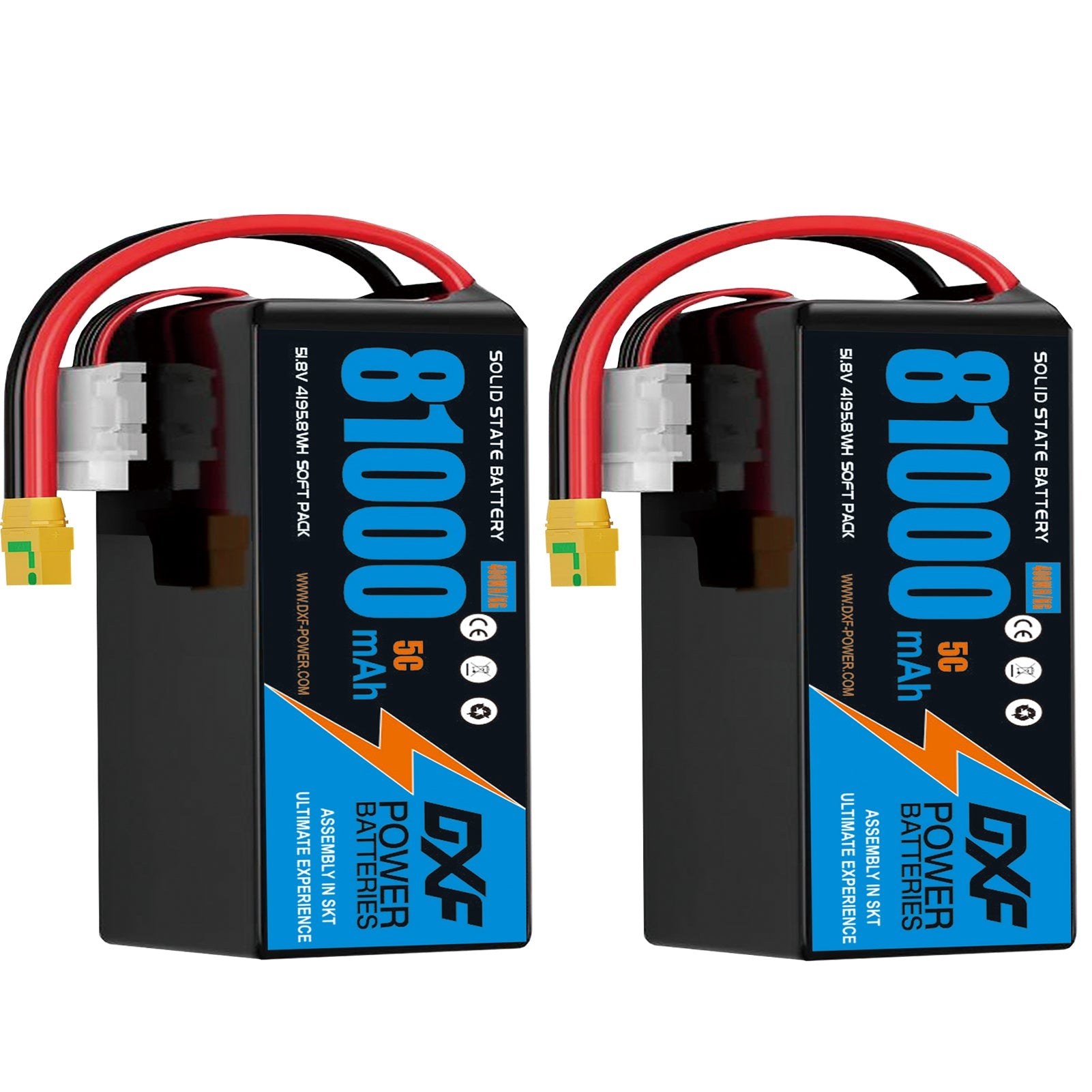 DXF 14S 51.8V 81000mAh 5C Soft Case LiPo Battery with 8AWG Wire for Toy Cars, Boats, UAVs & Drones (1-6 Pack)