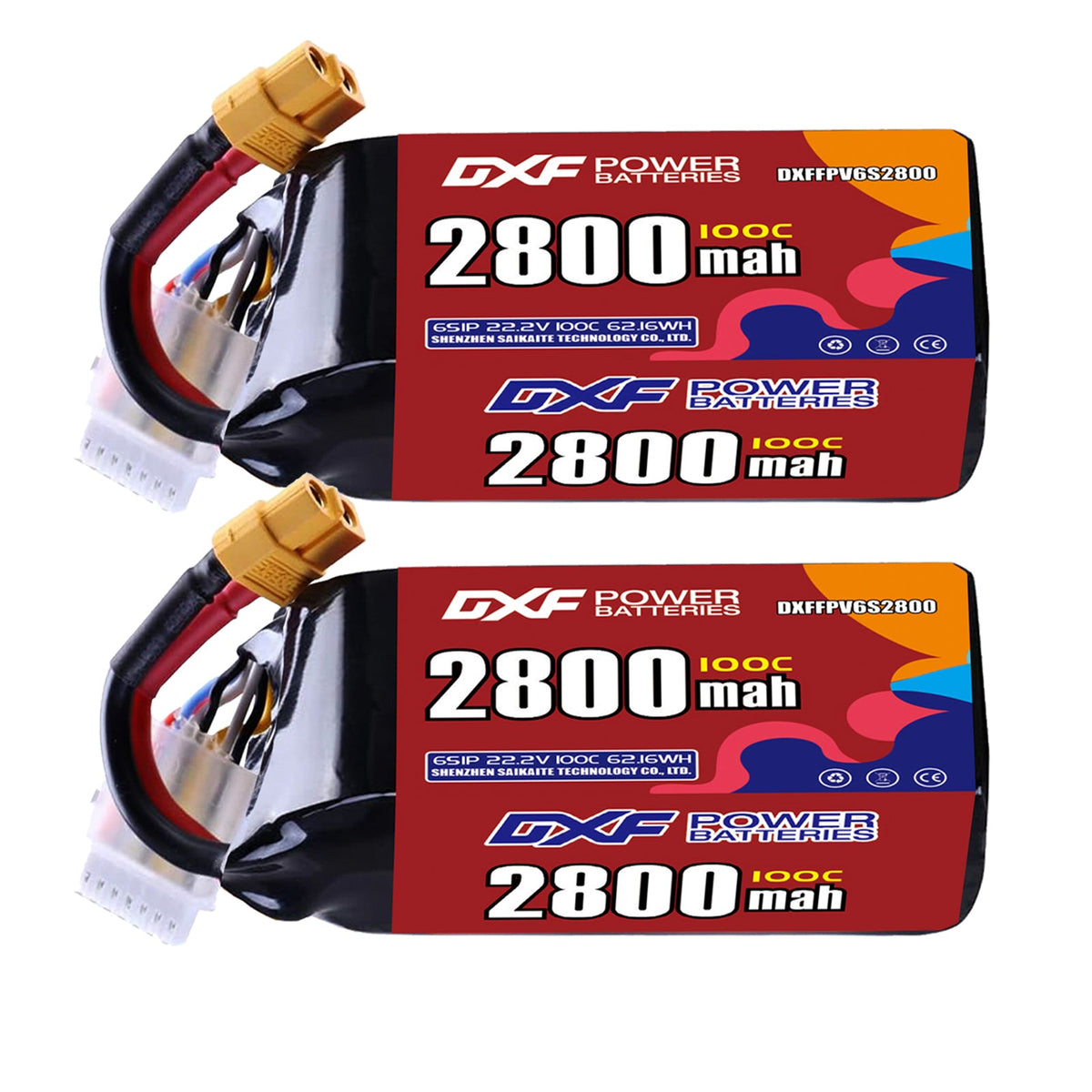 DXF 6S 22.2V 2800mAh 100C LiPo Battery for FPV Micro Drones (PH2.0 / JST / XT30 / SM / XT60 / EC5 / XT90 Options)