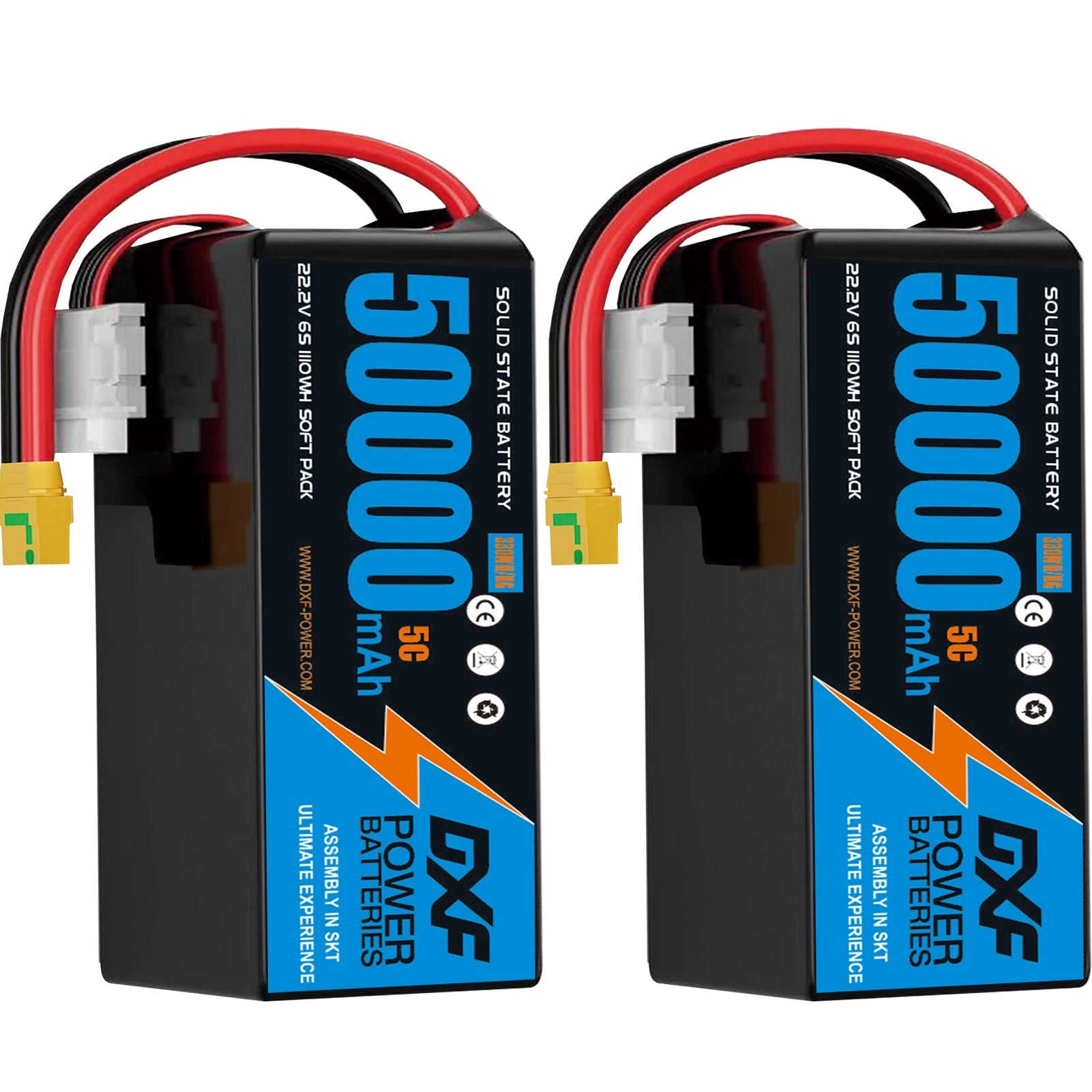 DXF 6S 22.2V 50000mAh 5C Soft Case LiPo Battery with 8AWG Wire for Toy Cars, Boats, UAVs & Drones (1-6 Pack)