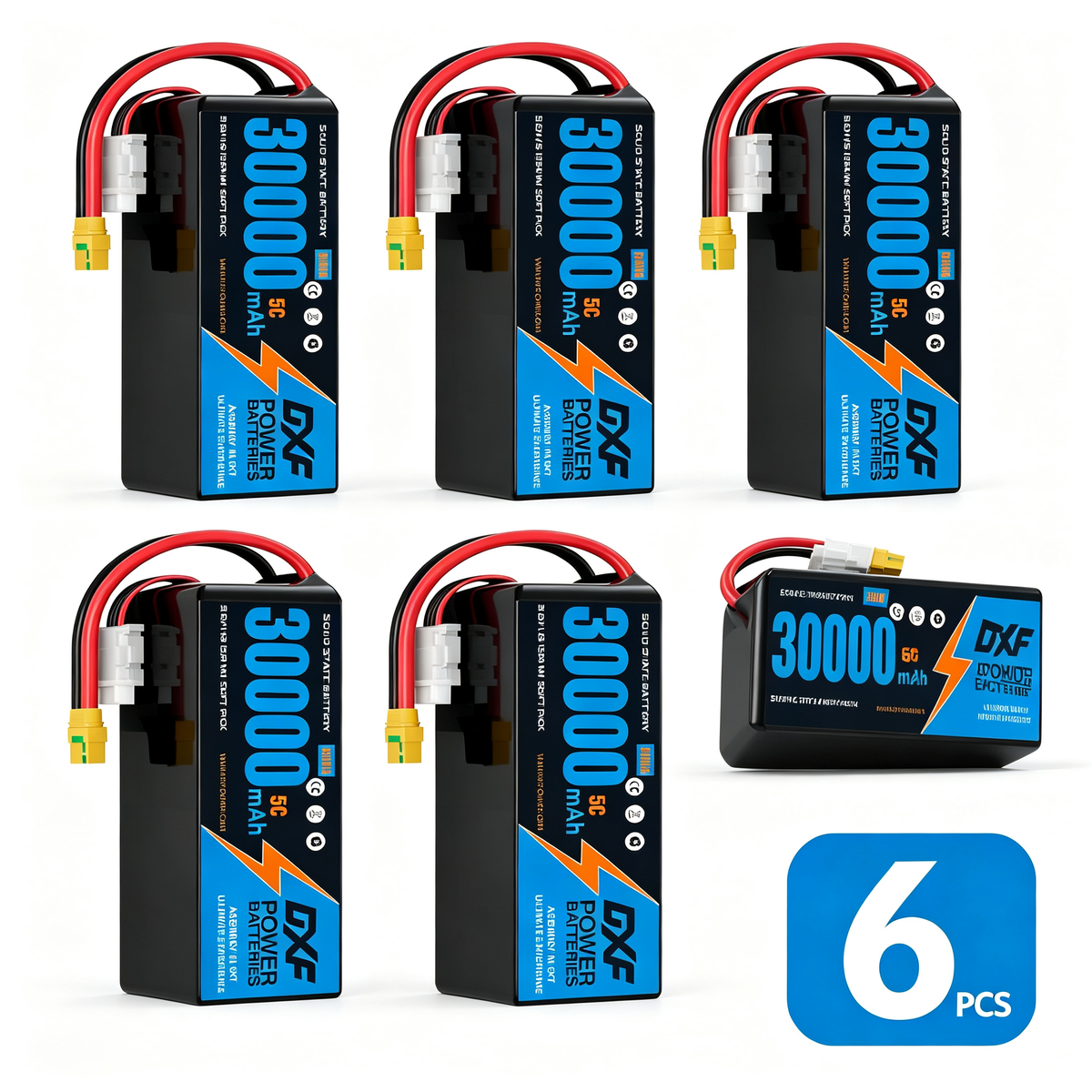 DXF SEMI-SOLID 14S 51.8V 30000mAh 5C Soft Case LiPo Battery with 8AWG Wire for Toy Cars, Boats, UAVs & Drones (1-6 Pack)