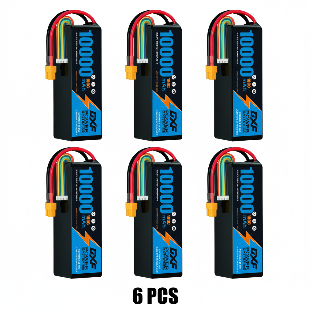 DXF 6S 22.2V 10000mAh 100C Softcase LiPo Battery with 10AWG XT60 for 1/8 RC Cars, Trucks, Buggies, Helicopters (1-6 Pack Available)
