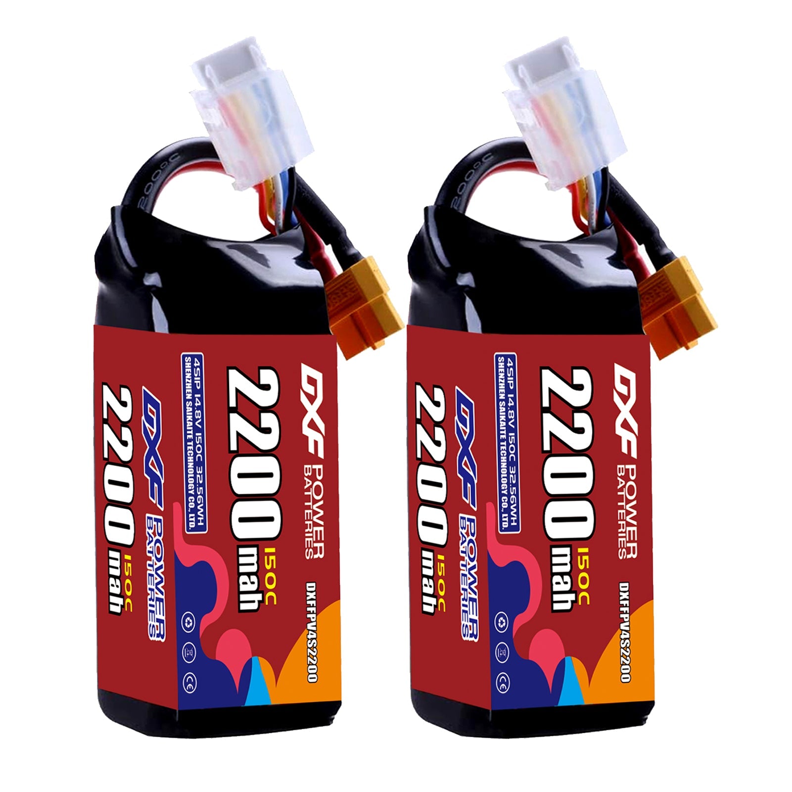 DXF 4S 14.8V 2200mAh 150C LiPo Battery for FPV Micro Drones (PH2.0 / JST / XT30 / SM / XT60 / EC5 / XT90 Options)