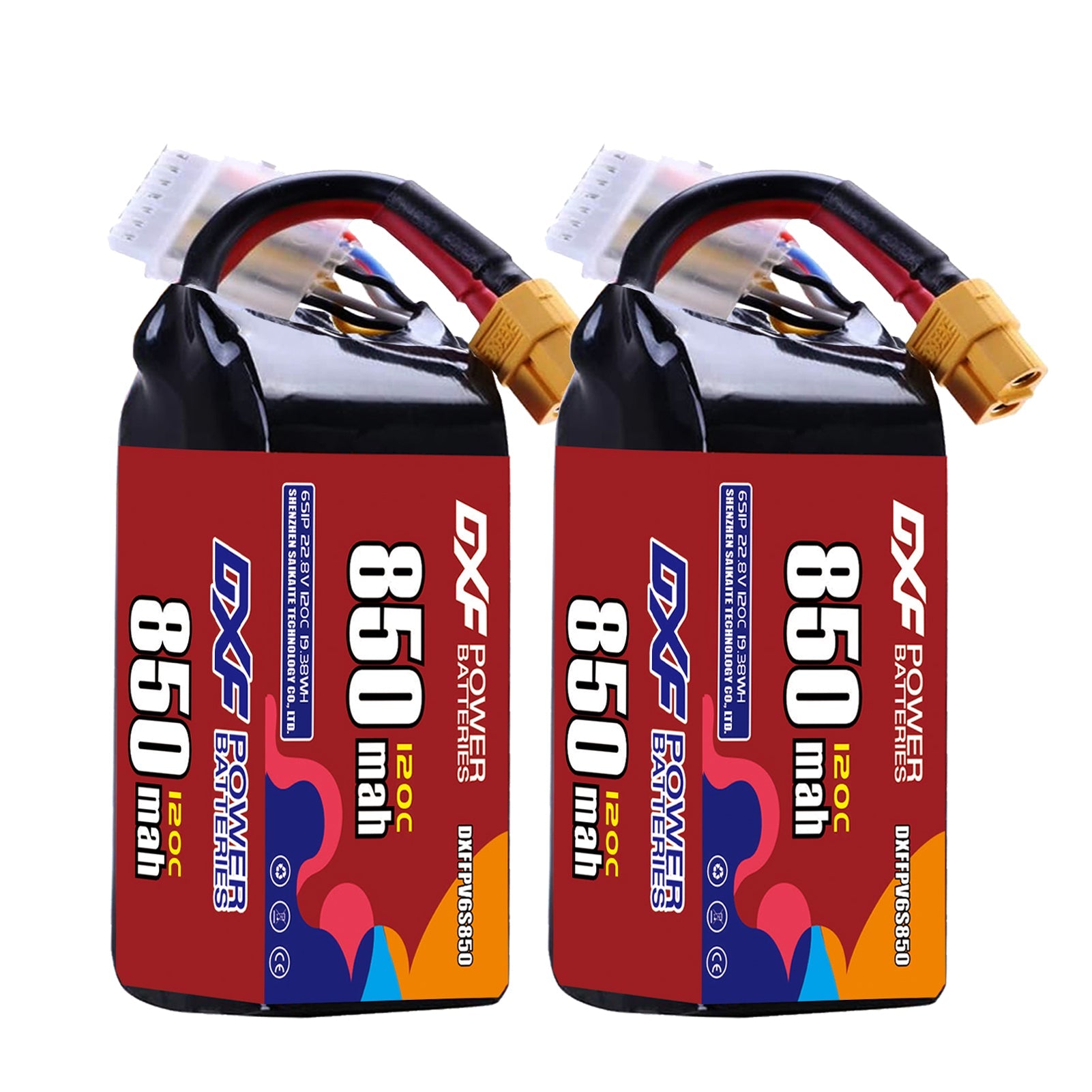 DXF 6S 22.8V 850mAh 120C LiPo Battery for FPV Micro Drones (PH2.0 / JST / XT30 / SM / XT60 / EC5 / XT90 Options)