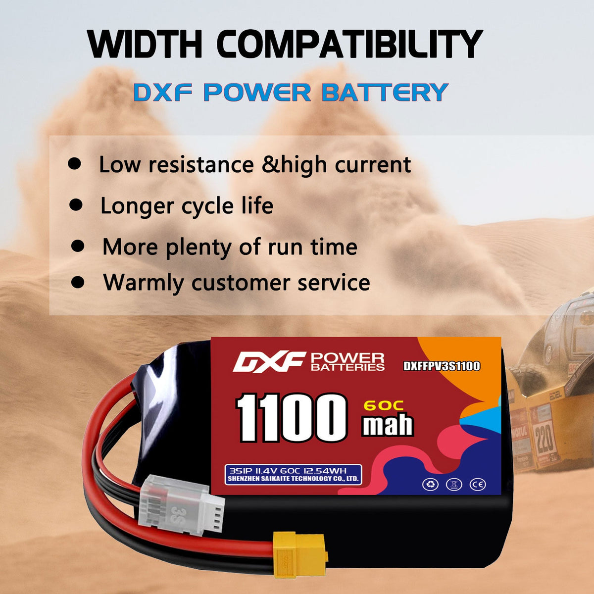 DXF LiPo Battery 3S HV 11.4V 1100mAh 60C with PH2.0 / JST / XT30 / SM / XT60 / EC5 / XT90 for FPV Drone Whoop Micro Racing