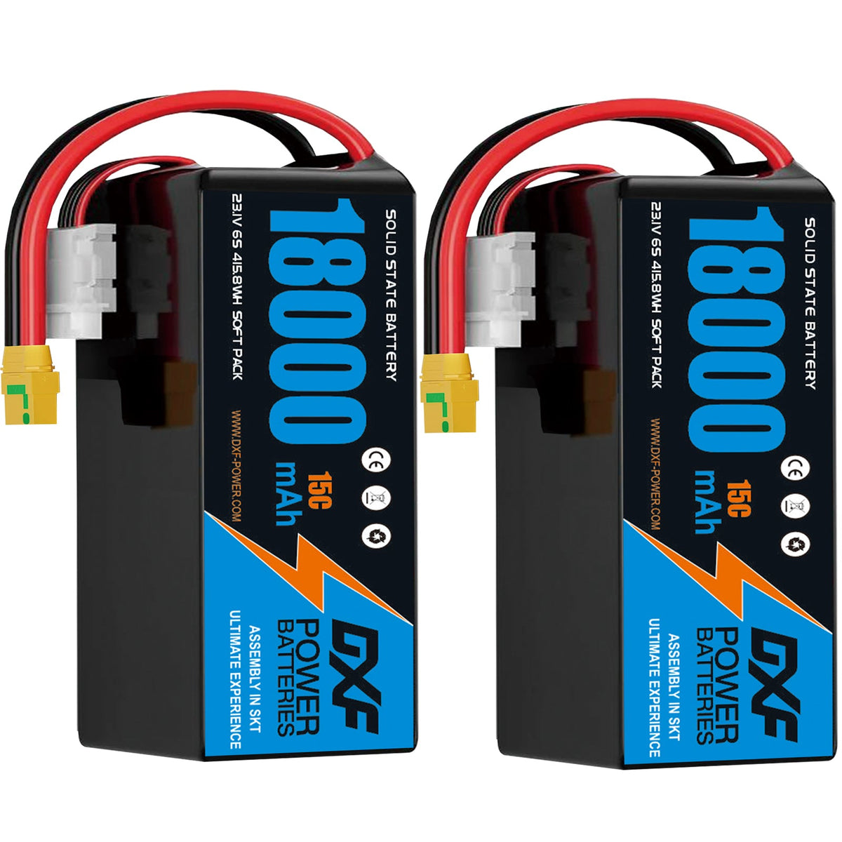 DXF 6S 23.1V 18000mAh 15C Soft Case LiPo Battery with 8AWG Wire for Toy Cars, Boats, UAVs & Drones (1-6 Pack)