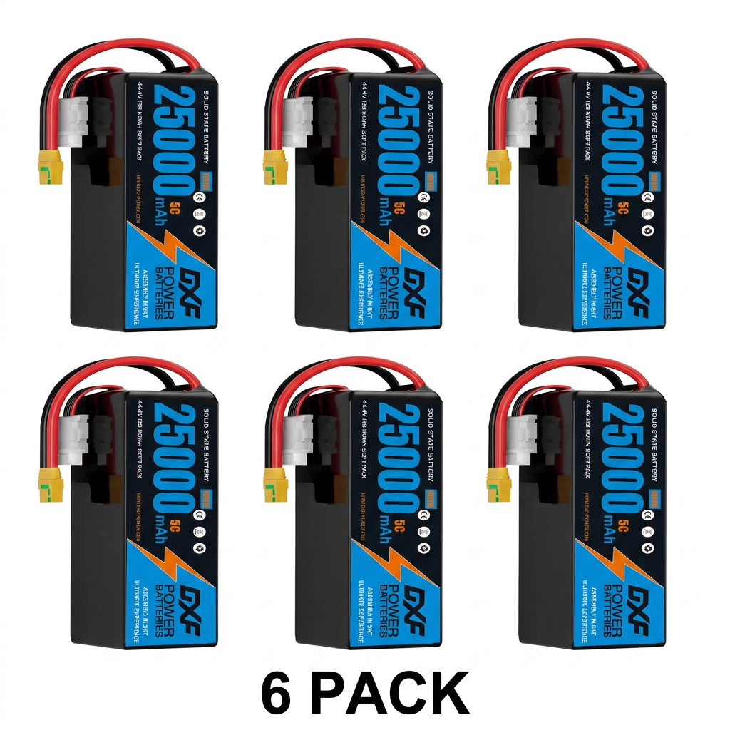 DXF SEMI-SOLID 14S 51.8V 25000mAh 5C Soft Case LiPo Battery with 8AWG Wire for Toy Cars, Boats, UAVs & Drones (1-6 Pack)