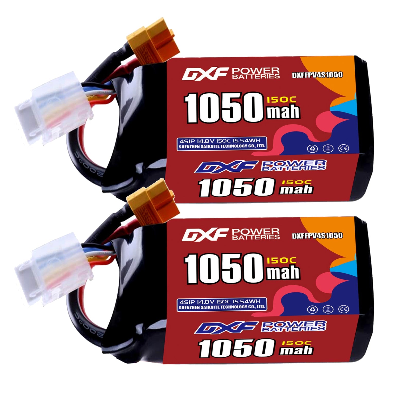 DXF 4S 14.8V 1050mAh 150C LiPo Battery for FPV Micro Drones (PH2.0 / JST / XT30 / SM / XT60 / EC5 / XT90 Options)