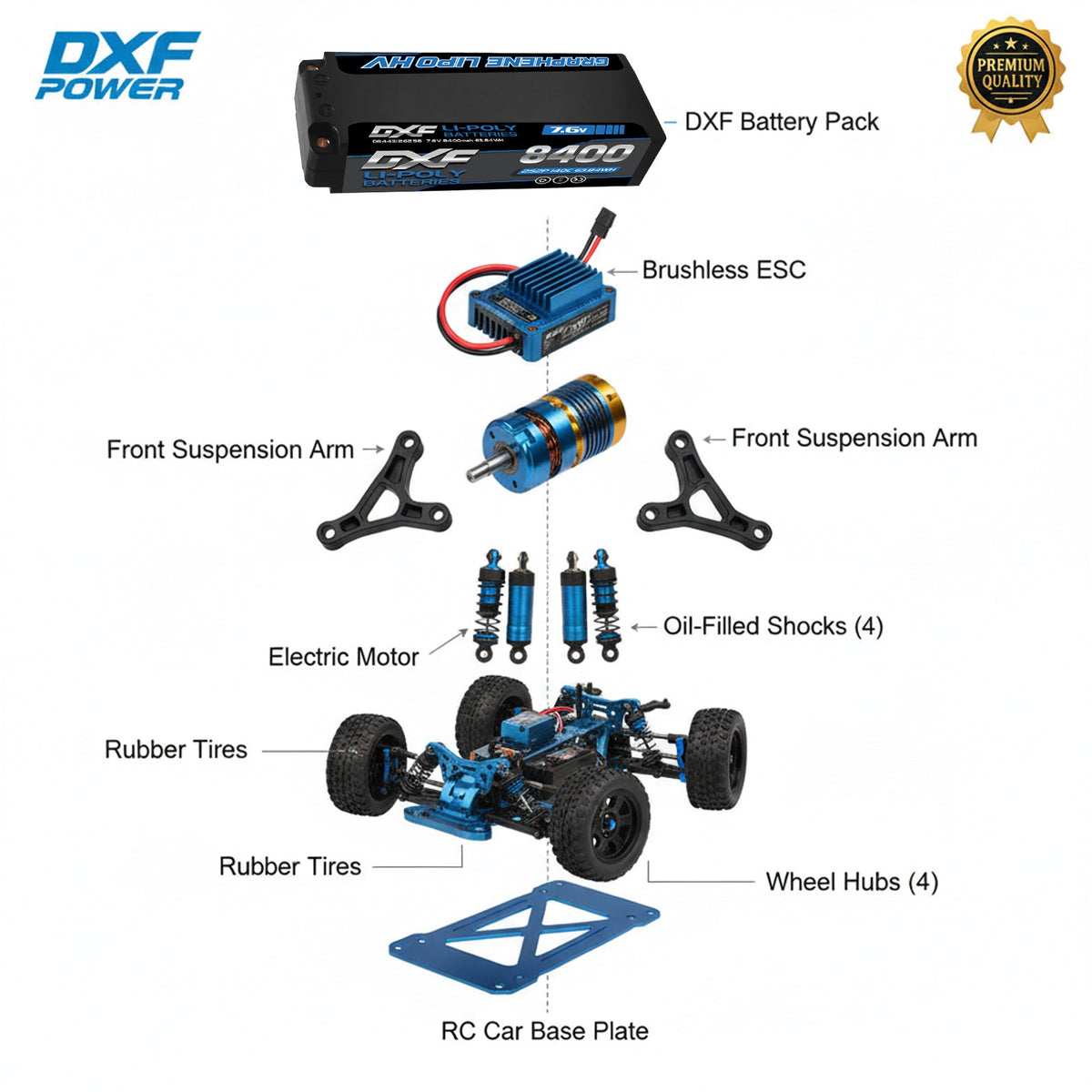 DXF 2S HV 7.6V 8400mAh 140C Graphene LiPo Hardcase Battery with 12AWG 5mm Bullet to Deans Plug for 1/8 1/10 RC Car Truck Boat Drone (1-6 Pack Available)