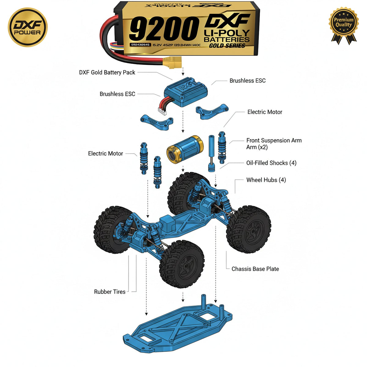 DXF GoldSeries 4S HV 15.2V 9200mAh 140C Graphene Hardcase LiPo Battery with XT90 & 10AWG Wire (1-6 Pack)