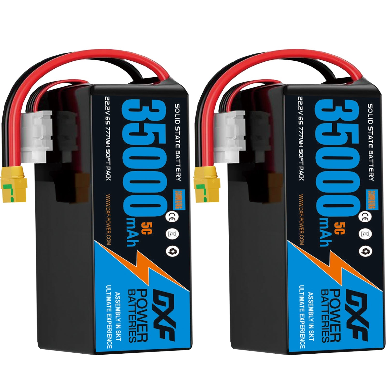 DXF 6S 22.2V 35000mAh 5C Soft Case LiPo Battery with 8AWG Wire for Toy Cars, Boats, UAVs & Drones (1-6 Pack)