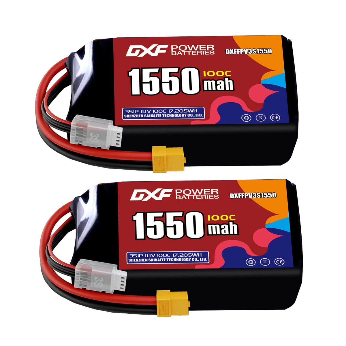 DXF 3S 11.1V 1550mAh 100C LiPo Battery for FPV Micro Drones (PH2.0 / JST / XT30 / SM / XT60 / EC5 / XT90 Options)