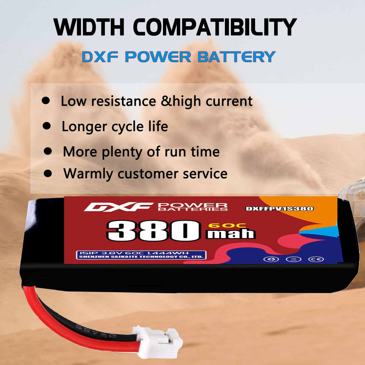 DXF LiPo Battery 1S HV 3.8V 380mAh 60C with PH2.0 / JST / XT30 / SM / XT60 / EC5 / XT90 for FPV Drone Whoop Micro Racing