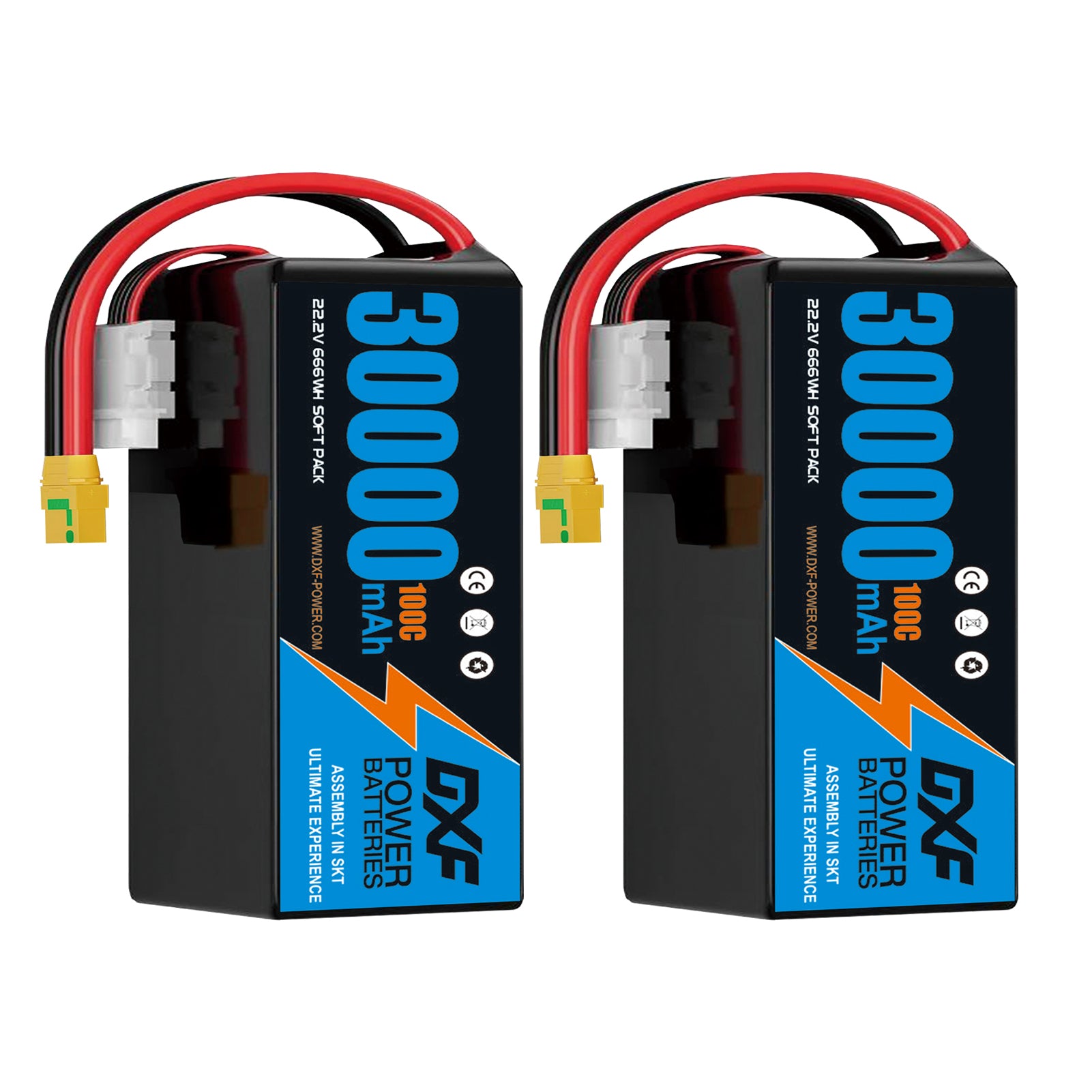 DXF LiPo Battery 6S 22.2V 30000mAh 100C Graphene Softcase Blue with EC5 / T / TRX / XT60 / XT90 / XT150 / Q8s Plug for RC 1/8 1/10 Buggy Truck Car Off-Road Drone
