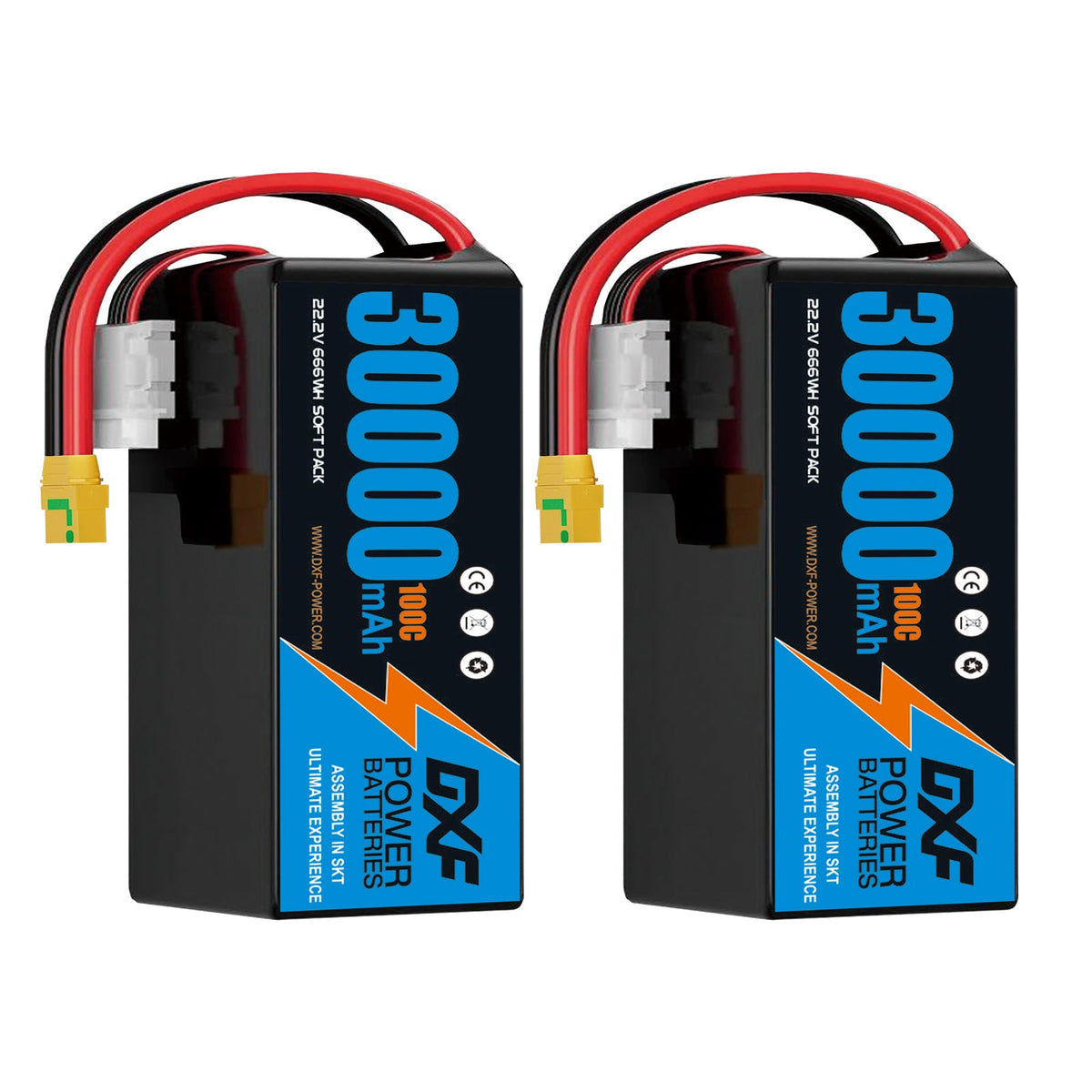 DXF LiPo Battery 6S 22.2V 30000mAh 100C Graphene Softcase Blue with EC5 / T / TRX / XT60 / XT90 / XT150 / Q8s Plug for RC 1/8 1/10 Buggy Truck Car Off-Road Drone