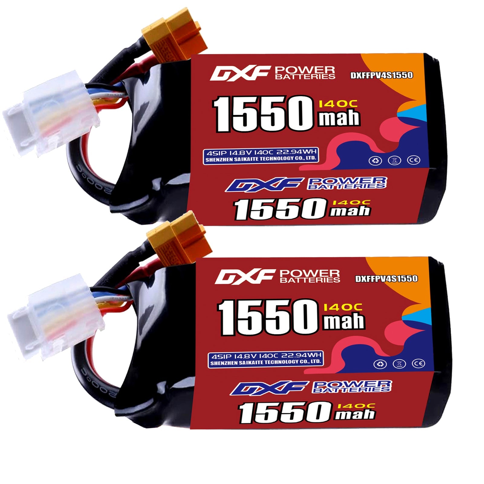 DXF 4S 14.8V 1550mAh 140C LiPo Battery for FPV Micro Drones (PH2.0 / JST / XT30 / SM / XT60 / EC5 / XT90 Options)