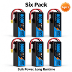DXF 6S 22.2V 8000mAh 100C Soft Case LiPo Battery with 10AWG Wire for Toy Cars, Boats, UAVs & Drones (1-6 Pack)