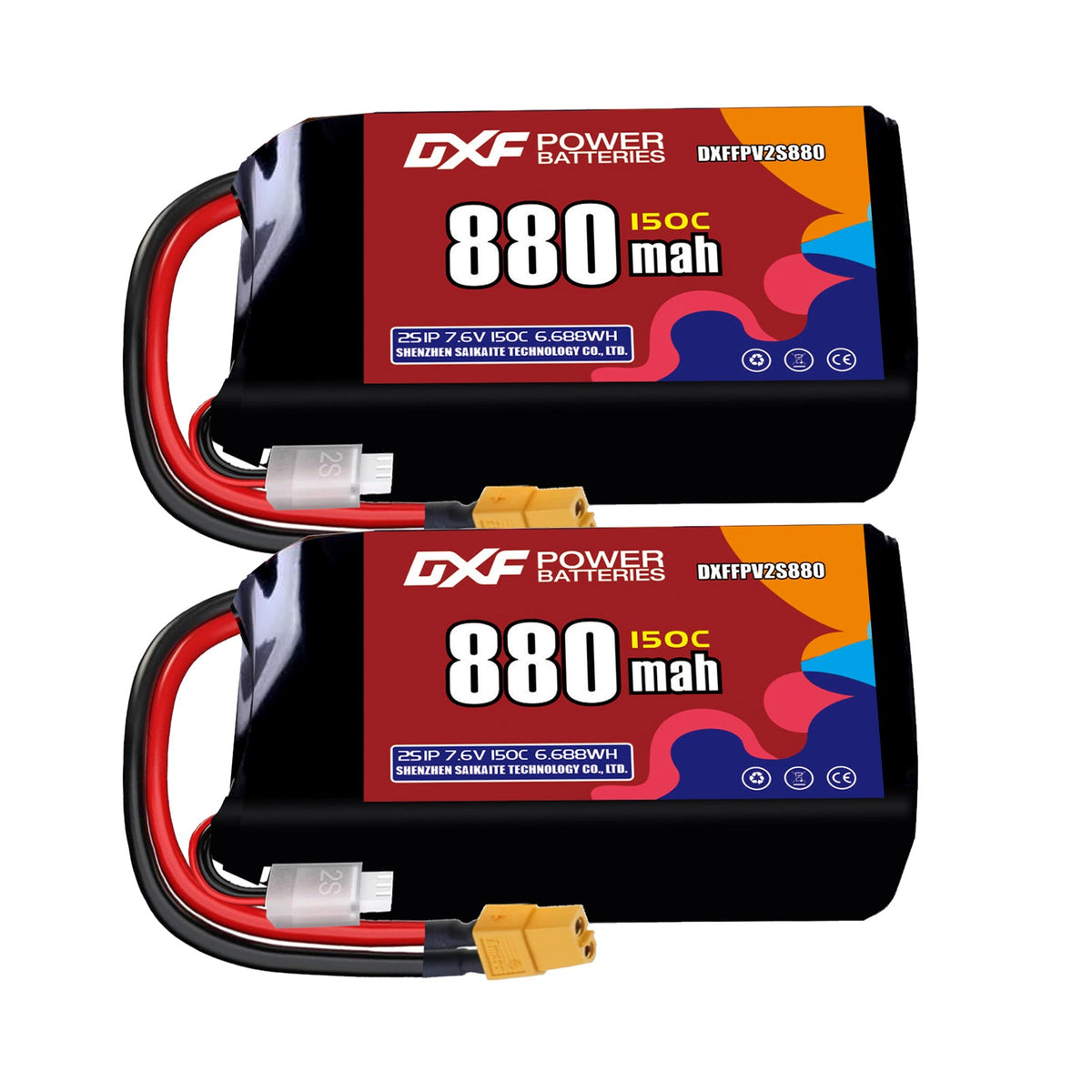 DXF 2S 7.6V 880mAh 150C LiPo Battery for FPV Micro Drones (PH2.0 / JST / XT30 / SM / XT60 / EC5 / XT90 Options)