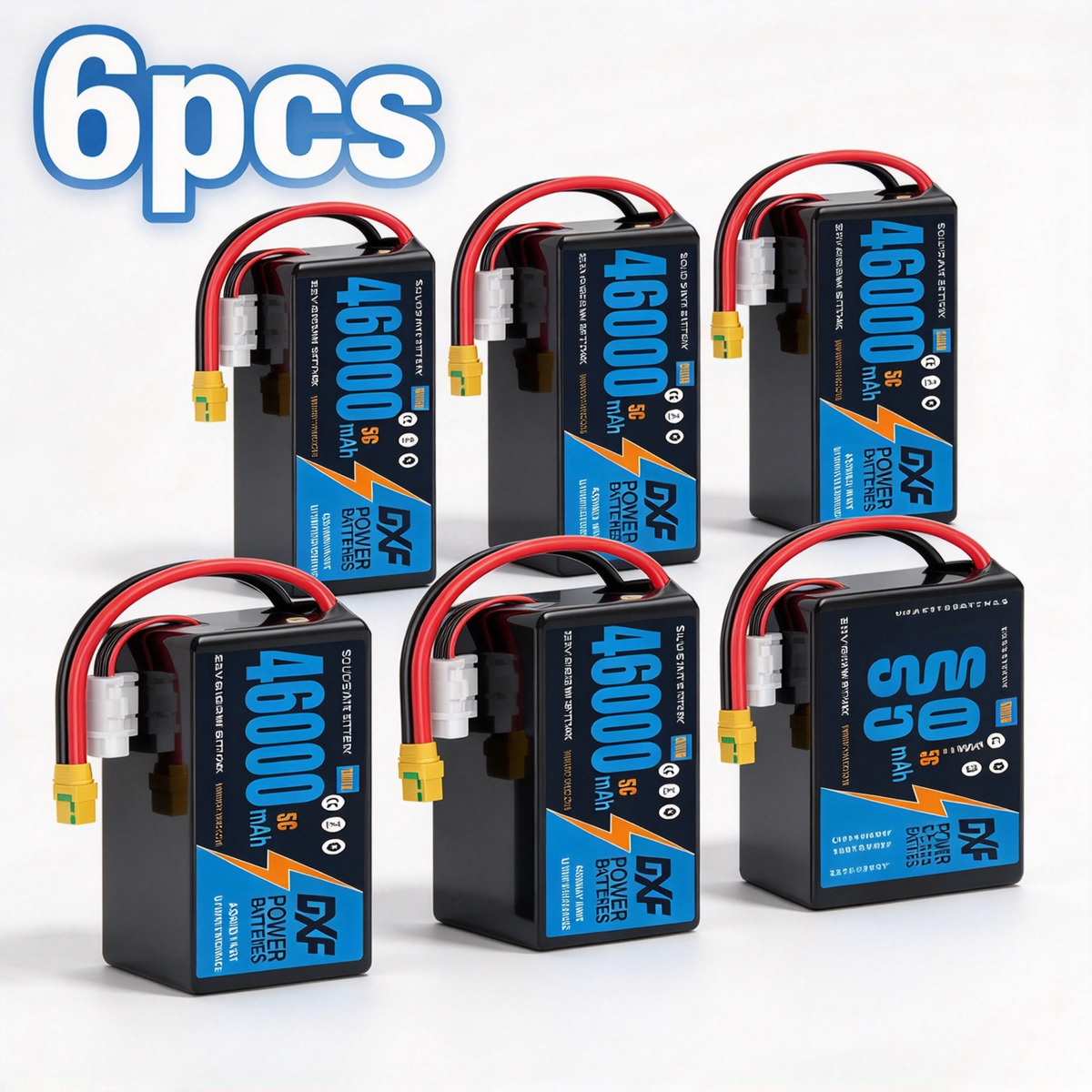 DXF 6S 22.2V 46000mAh 5C Soft Case LiPo Battery with 8AWG Wire for Toy Cars, Boats, UAVs & Drones (1-6 Pack)