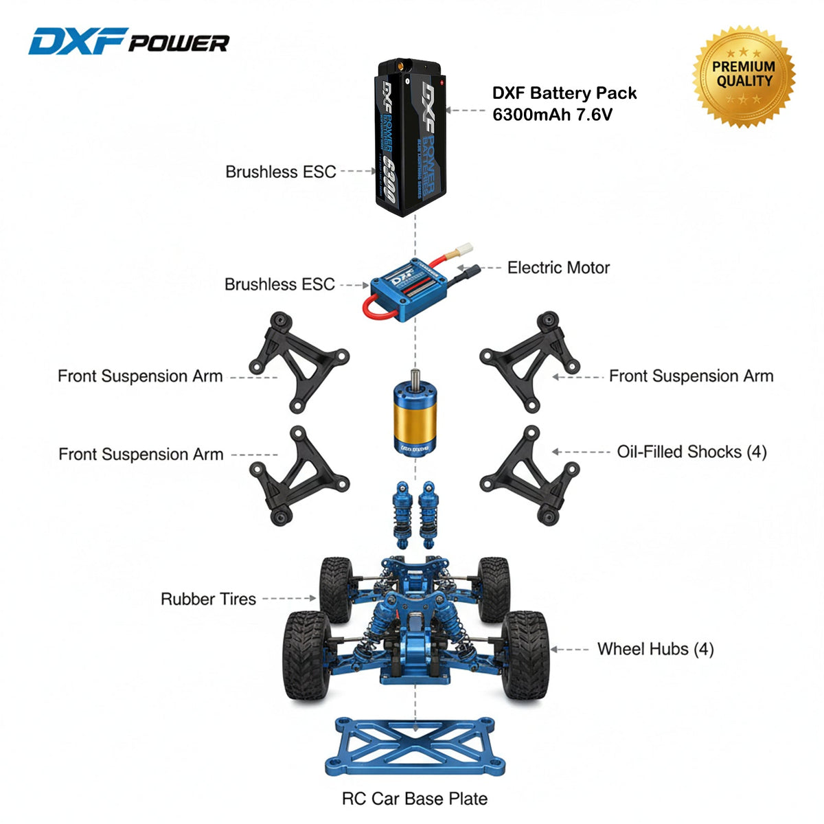 DXF LiPo Battery 2S2P HV 7.6V 6300mAh 130C Graphene Gray with 5mm Bullet / EC5 / T / TRX / XT60 / XT90 / XT150 / Q8s Plug for RC 1/10 1/8 Scale Car Racing