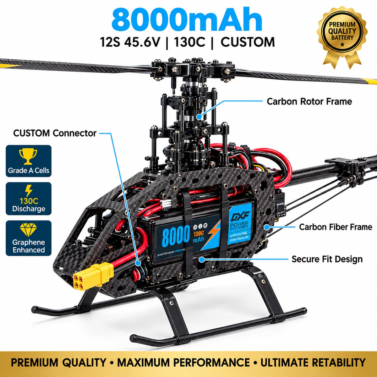 DXF LiPo Battery 12S HV 45.6V 8000mAh 130C Graphene Softcase Blue with EC5 / T / TRX / XT60 / XT90 / XT150 / Q8s Plug for RC 1/8 1/10 Buggy Truck Car Off-Road Drone