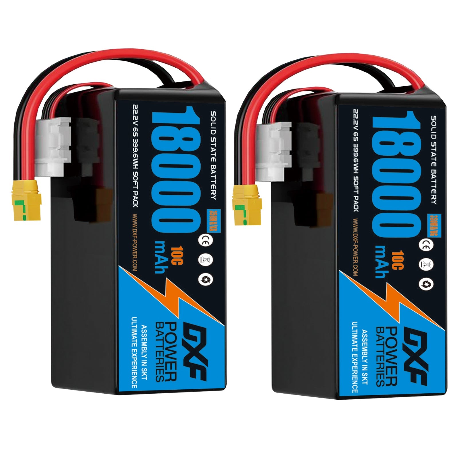 DXF SEMI-SOLID 6S 22.2V 18000mAh 10C Soft Case LiPo Battery with 8AWG Wire for UAVs & Drones (1-6 Pack)