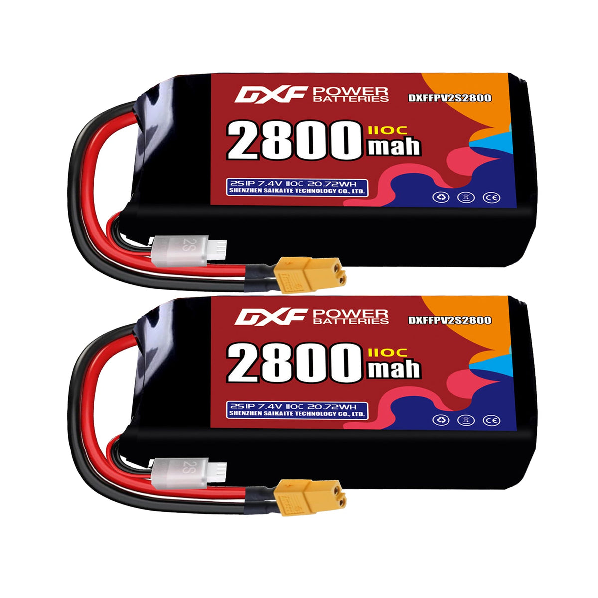 DXF LiPo Battery 2S 7.4V 2800mAh 110C with PH2.0 / JST / XT30 / SM / XT60 / EC5 / XT90 for FPV Drone Whoop Micro Racing