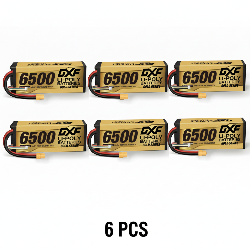 DXF Gold Series 4S 14.8V 6500mAh 100C Graphene Hardcase LiPo Battery with XT90 & 10AWG Wire (1-6 Pack)