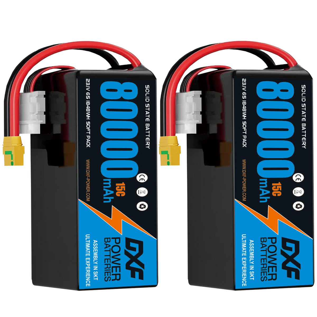 DXF 6S 23.1V 80000mAh 15C Soft Case LiHV Battery with 8AWG Wire for Toy Cars, Boats, UAVs & Drones (1-6 Pack)