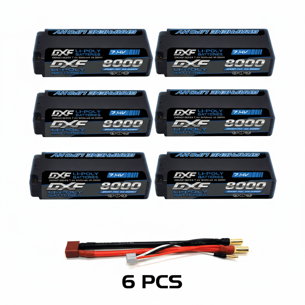 DXF 2S 7.4V 8000mAh 110C Graphene Hardcase LiPo Battery with 5mm Bullet to Deans Plug for 1/10 1/8 RC Cars, Trucks, Slash 4x4 (1-6 Pack Available)