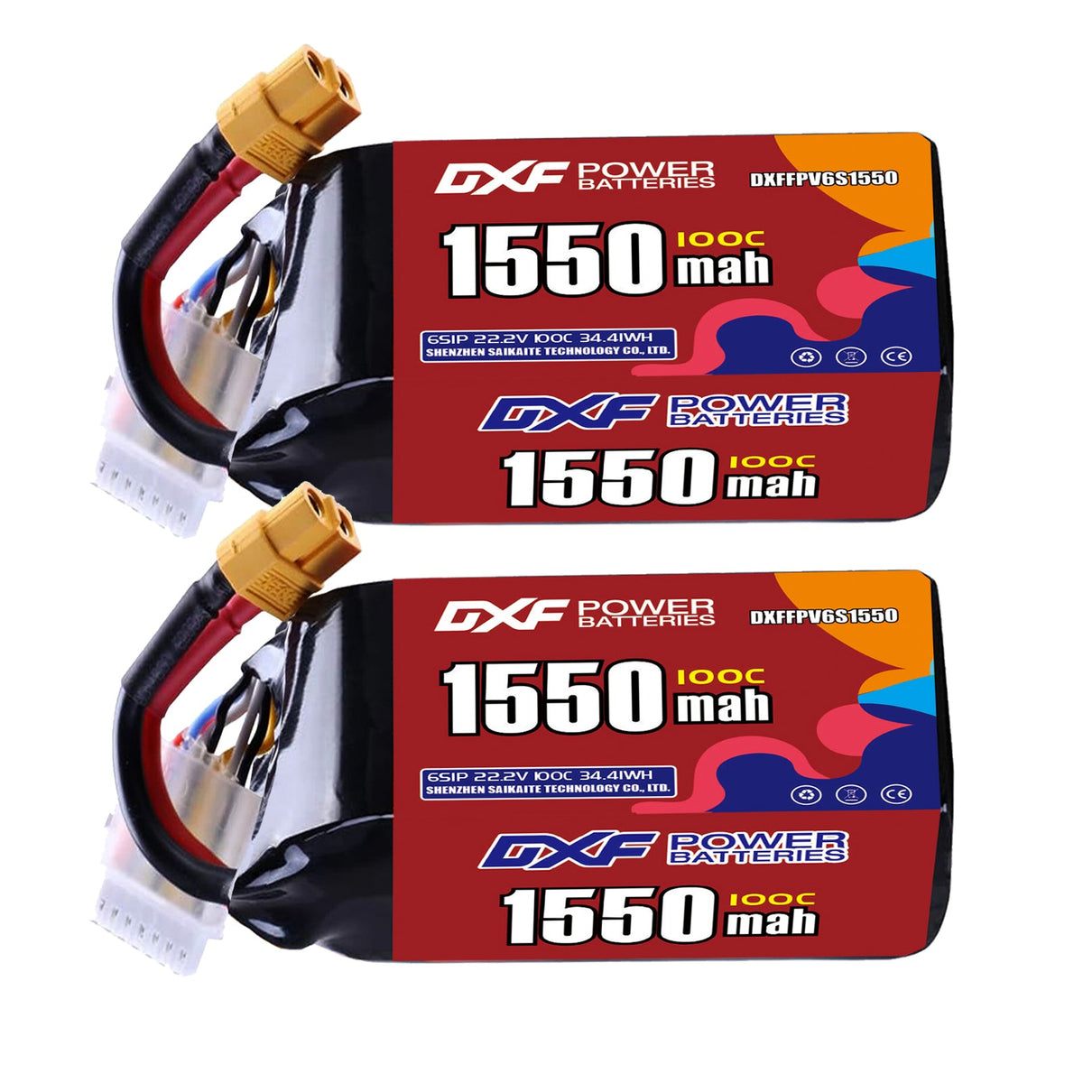 DXF 6S 22.2V 1550mAh 100C LiPo Battery for FPV Micro Drones (PH2.0 / JST / XT30 / SM / XT60 / EC5 / XT90 Options)