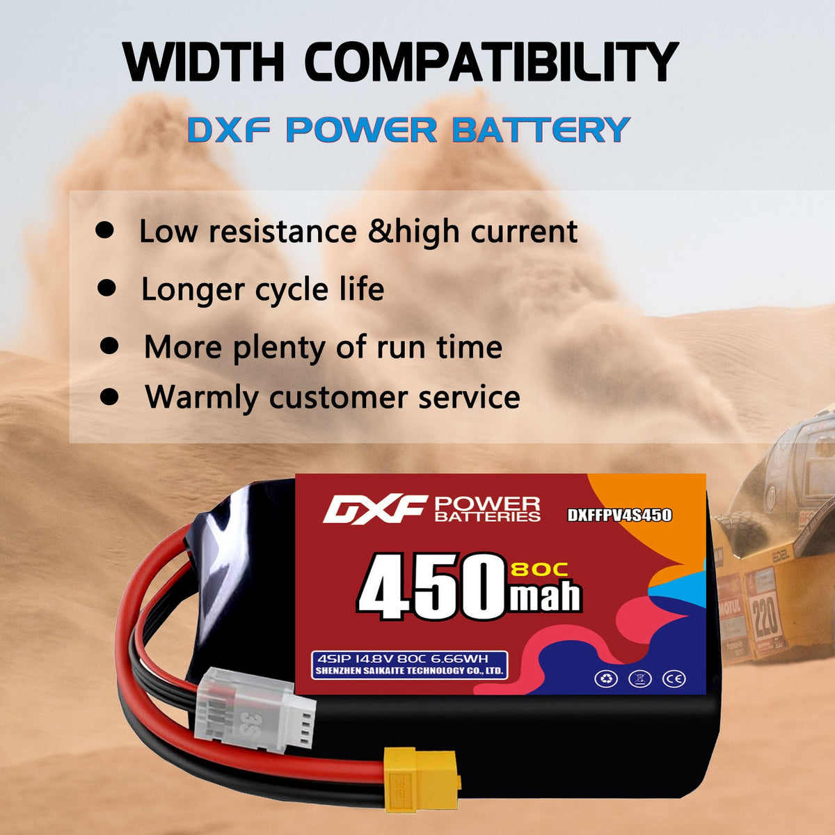 DXF 4S 14.8V 450mAh 80C LiPo Battery for FPV Micro Drones (PH2.0 / JST / XT30 / SM / XT60 / EC5 / XT90 Options)