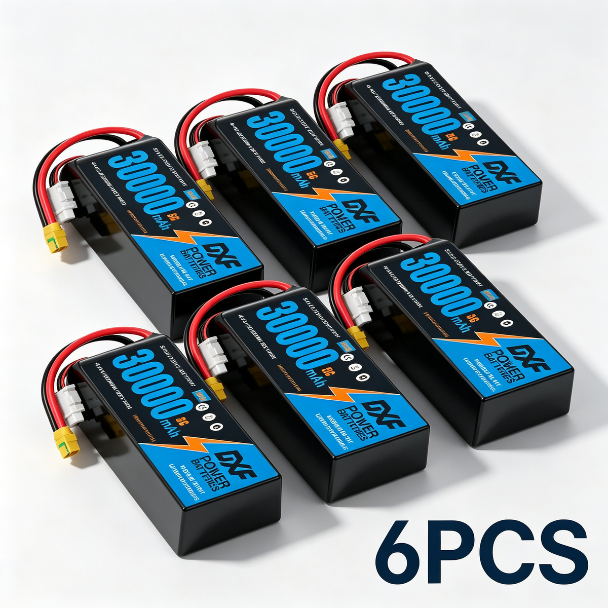 DXF SEMI-SOLID 12S 44.4V 30000mAh 5C Soft Case LiPo Battery with 8AWG Wire for Toy Cars, Boats, UAVs & Drones (1-6 Pack)