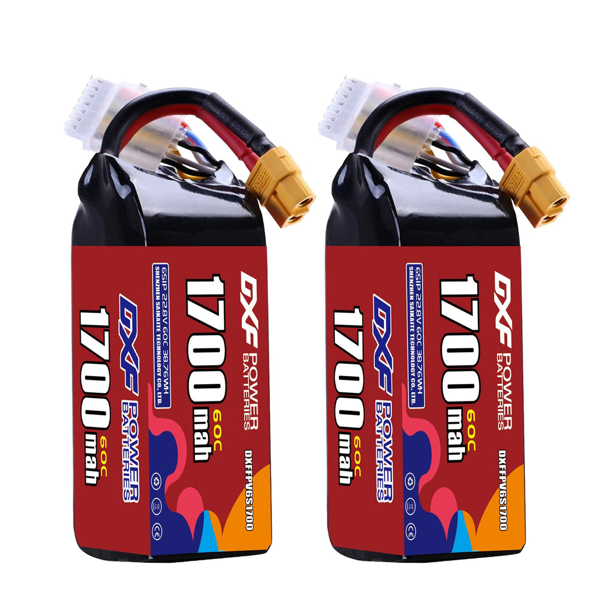DXF LiPo Battery 6S HV 22.8V 1700mAh 60C with PH2.0 / JST / XT30 / SM / XT60 / EC5 / XT90 for FPV Drone Whoop Micro Racing