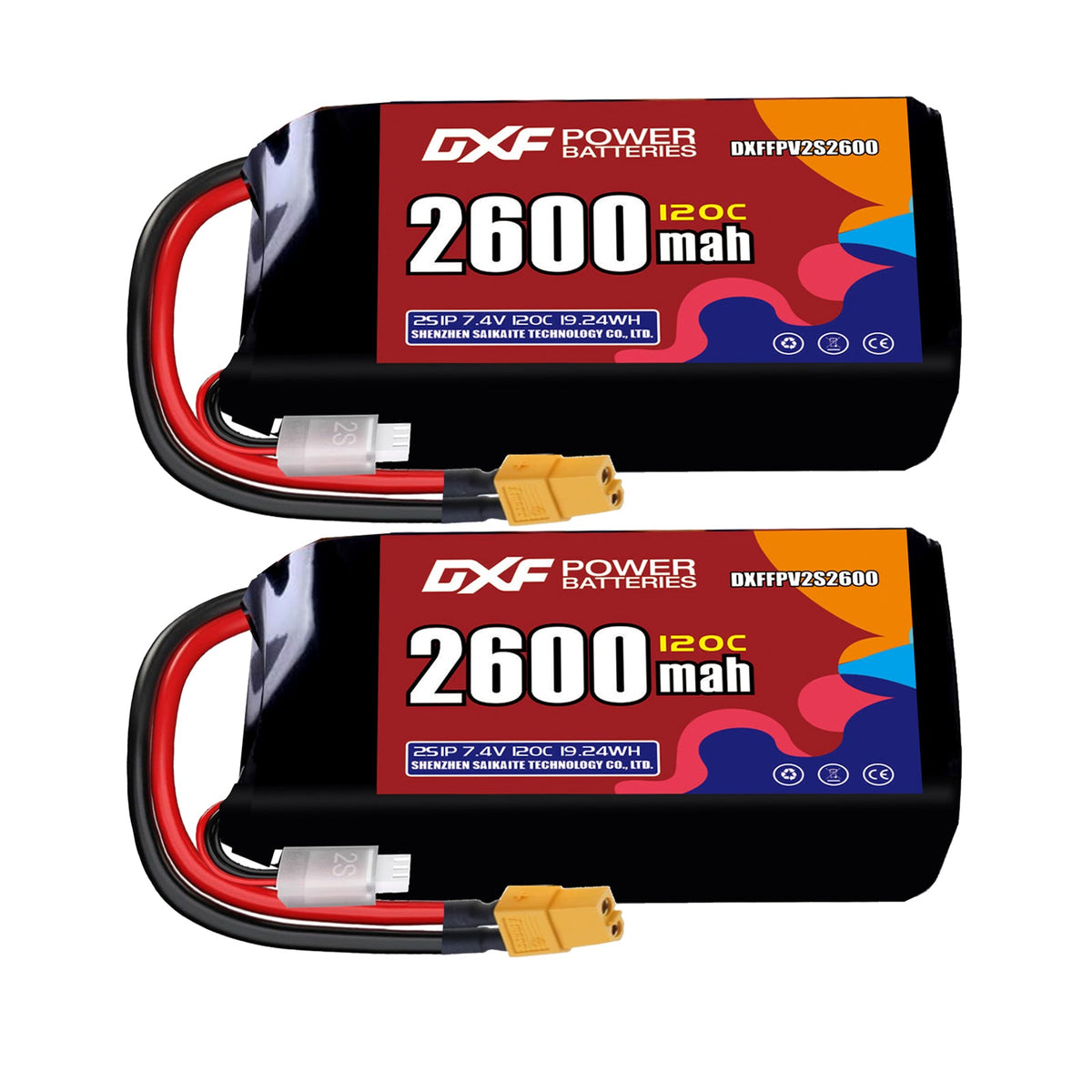 DXF 2S 7.4V 2600mAh 120C LiPo Battery for FPV Micro Drones (PH2.0 / JST / XT30 / SM / XT60 / EC5 / XT90 Options)