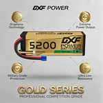 DXF GOLD Series 3S 11.1V 5200mAh 100C Graphene Hardcase LiPo Battery with EC5 Plug for 1/8 1/10 RC Car Truck (1-6 Pack)